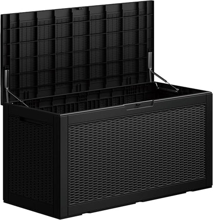 100 Gallon Lockable Resin Outdoor Storage Box, Waterproof & Weather Resistant Deck Box for Patio Cushion, Garden Tools & Pool Accessories, Black