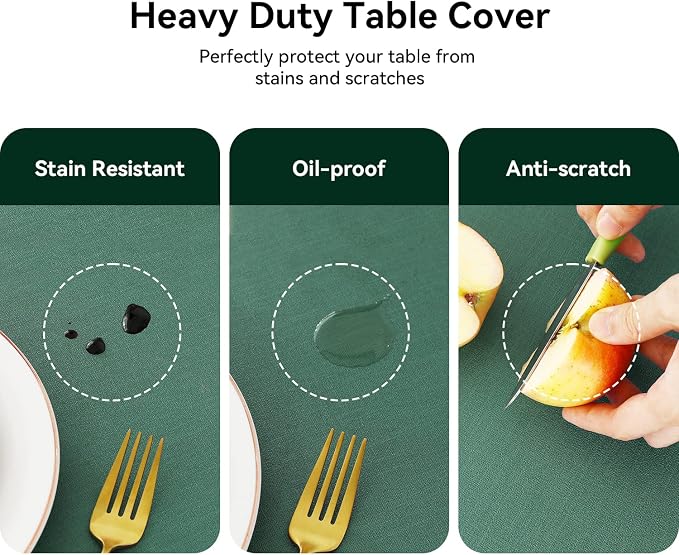 Romanstile Christmas 100% Waterproof PVC Tablecloth, Rectangle Oil Spill Proof Stain Resistant Vinyl Table Cloth, Wipe Clean Plastic Table Covers for Kitchen/Dining/Parties - 60 x 84 Inch, Dark Green