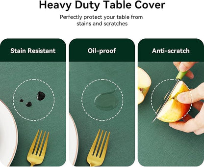 Romanstile Christmas 100% Waterproof PVC Tablecloth, Rectangle Oil Spill Proof Stain Resistant Vinyl Table Cloth, Wipe Clean Plastic Table Covers for Kitchen/Dining/Parties - 60 x 84 Inch, Dark Green