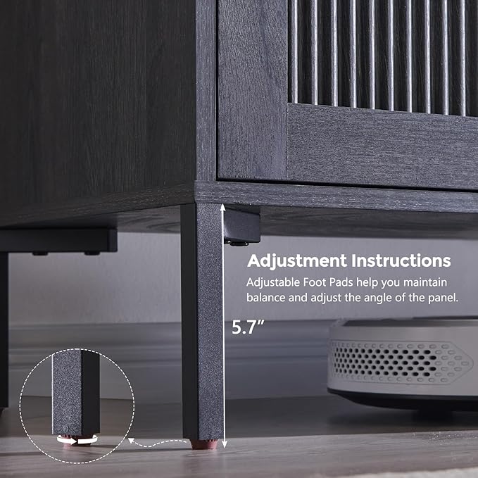 IFBUY Modern Sideboard Buffet Cabinet, 61.75" W Fluted Arched Buffet Cabinet with Storage and Adjustable Shelves, Wooden Modular Coffee Bar Cabinets for Kitchen, Entryway, Dark Grey