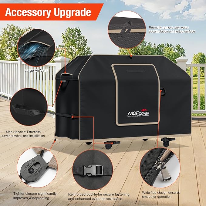 Exclusive Foldable 58 inch Grill Cover, 600D Heavy Duty Outdoor BBQ Cover for Weber Genesis II/EX/SX/LX 300 and Genesis 300 Series Weber 7130, 3-5 Burners Grill, Black