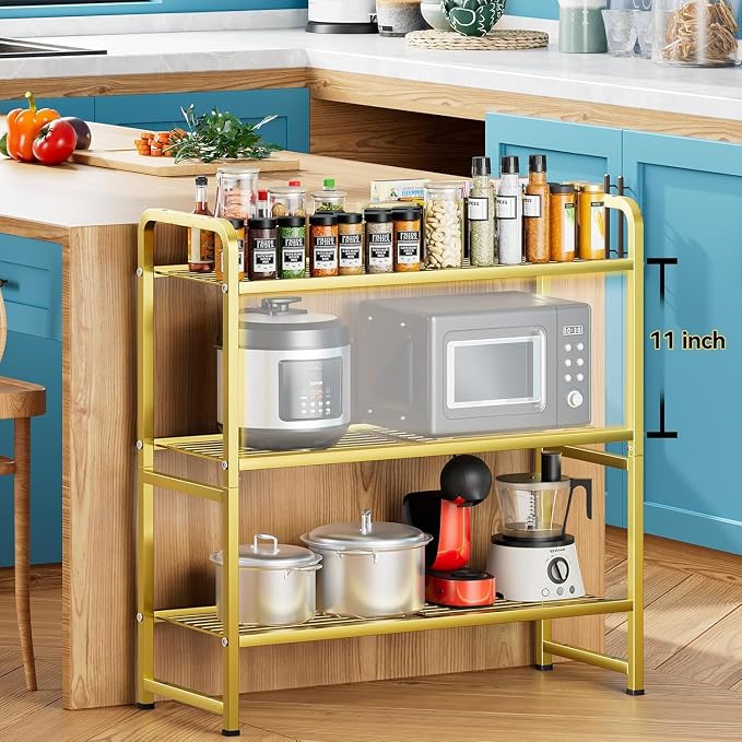 Standard Shelf Organizer for Outdoor Indoor, Waterproof Heavy Duty Metal Shelving Units and Storage for Living Room Bathroom Balcony Garden, Easy Assemble, Bright Gold