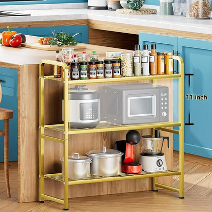 Standard Shelf Organizer for Outdoor Indoor, Waterproof Heavy Duty Metal Shelving Units and Storage for Living Room Bathroom Balcony Garden, Easy Assemble, Bright Gold