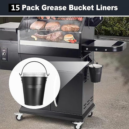 15 Pack BAC407 Grease Bucket Liner for Traeger Grills,Drip Liner Drip Pan for HDW152 Grease Bucket Traeger Pro Series 575/780, 20/22/34, Ironwood 650/885 Grills