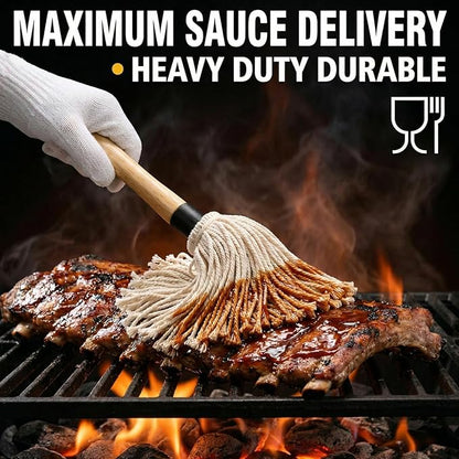 Eorbow 7 Pack Cast Iron Sauce Pot and BBQ Mop Brush Set, 13.5 OZ Small Basting Pot & Sauce Mop for Grilling, 2 Long Handle BBQ Mop with 4 Replacements, Barbecue Tool Set for Meat Smoker Stove