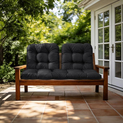 Wicker Chair Cushions of 3 Pieces, Waterproof Cushions for Patio Furniture, Tufted Wicker Outdoor Furniture Cushions, 1 Patio Loveseat Cushion and 2 U-Shaped Cushions, 44"x19"x5", Black