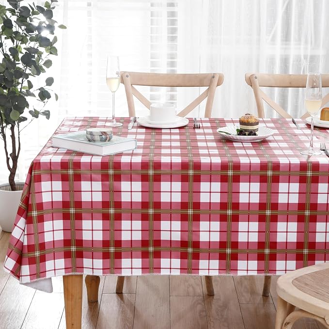 Walrus Heavy Duty Vinyl Tablecloth with Flannel Backing Waterproof Oil-Proof Plastic Table Cloth Stain-Resistant Wipeable Rectangle or Square Table Cover for Indoor and Outdoor (Lattice,52x70 Inch)