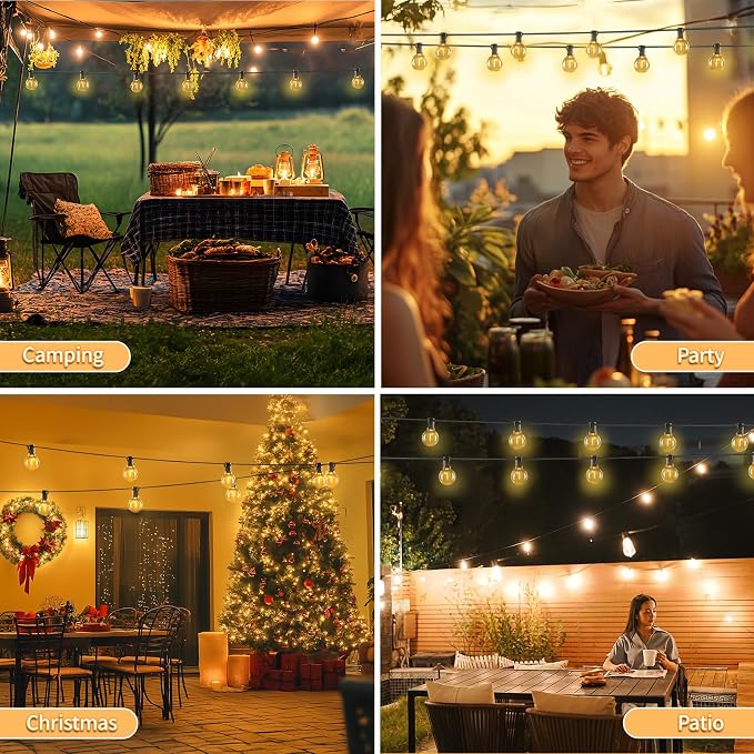 SANBEN Outdoor String Lights with Remote, 50ft 25 Bulbs Low Voltage(24V) Patio Lights, Dimmable & Timer, IP65 Waterproof, G40 LED Hanging Lights for Outside, Deck, Garden, Backyard, Porch, Party