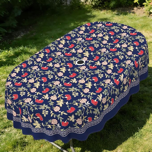 Outdoor Tablecloth with Umbrella Hole Elegant Zipper Patio Table Cloth for Outdoor Patio Garden Yard Decor