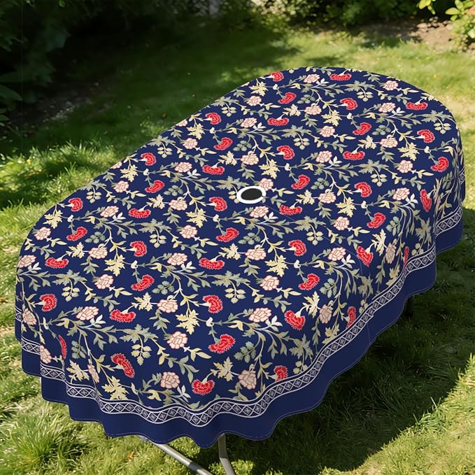 Outdoor Tablecloth with Umbrella Hole Elegant Zipper Patio Table Cloth for Outdoor Patio Garden Yard Decor