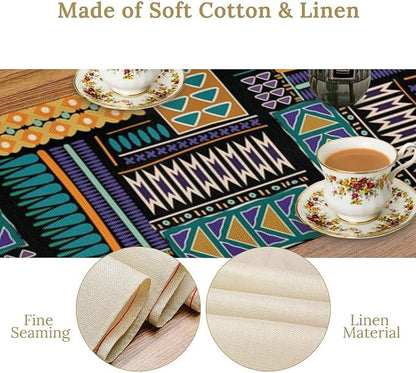 Mexican Geometric Ethnic Table Runner Vintage Abstract Traditional Vivid Color Seasonal Summer Holiday Dinner Runner for Farmhouse Kitchen Dinner Table Party Decoration 13x90in