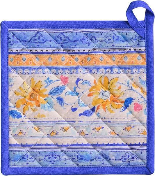 Maison d' Hermine Pot Holders 100% Cotton Heat Resistant Potholders 8" x 8" Hot Pads with Loop BBQ Cooking Baking Hotel Farmhouse Kitchen Handling Hot Pans Spring Summer (Pack of 1, Girassol)