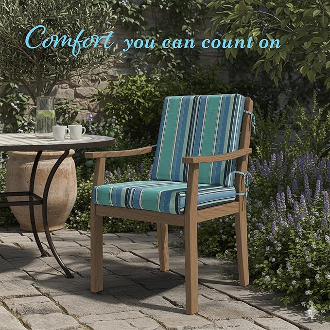 California Umbrella Outdoor Dining Chair, Patio Seat Cushion, 20 x 40 Inch, Premium Outdoor Memory Foam, Fade Resistant Sunbrella Fabric, Fabric Ties,Dolce Oasis