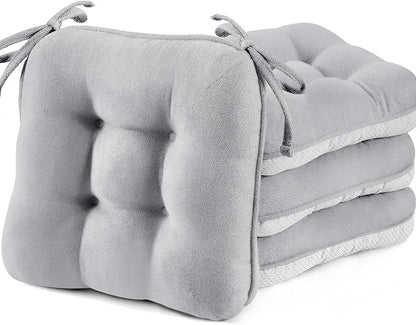 BETU Chair Cushions for Dining Chairs Set of 4,3.5" Thick Kitchen Table Chair Pads with Ties,Non Slip Backing and Covers, Seat Cushion for Dining Room,Bar,Patio Chairs,15.5"X15.5"X3.5",Light Grey