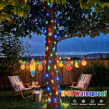 YEGUO 4 Pack Multicolor Solar Fairy Lights, Each 33ft 100 LED Christmas Lights Outdoor Waterproof, 8 Modes Sliver Wire Solar String Lights