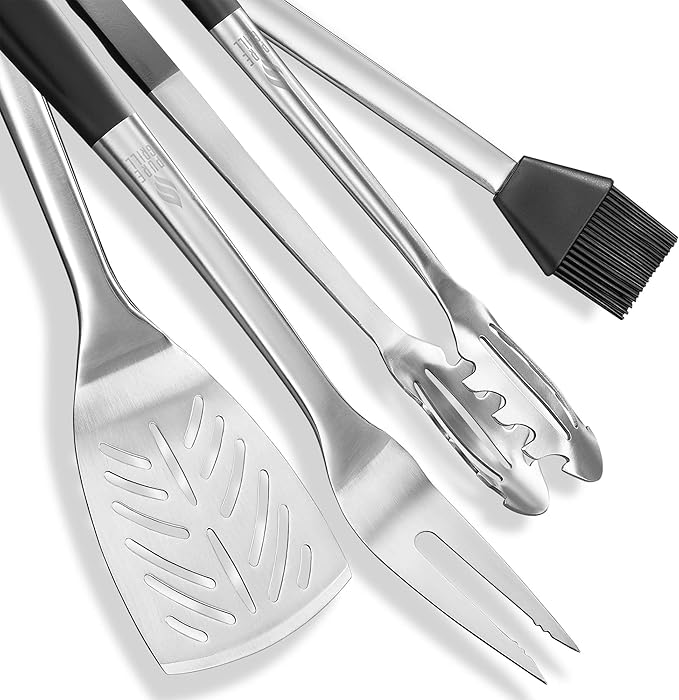 Pure Grill 4-Piece Stainless Steel BBQ Tool Utensil Set - Professional Grade Barbecue Accessories
