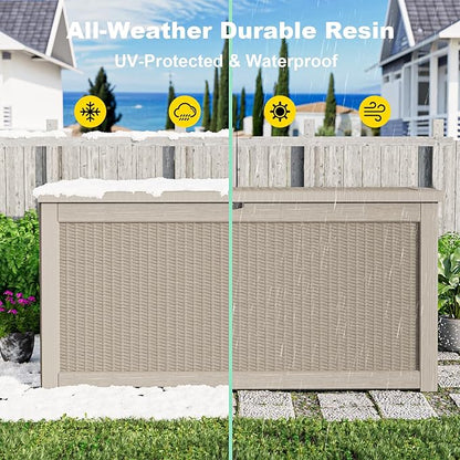320 Gallon Outdoor Storage Box Waterproof - Outside Resin Deck Box, Lockable Storage Bin for Patio Furniture,Garden Tools,Cushions,Pool Accessories(Grey)