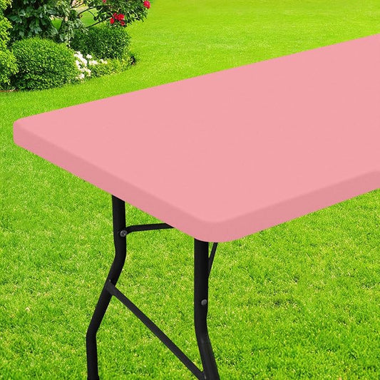 Smiry Rectangle Picnic Table Cloth, Waterproof Elastic Fitted Tablecloths for 8 Foot Tables, Washable Polyester Table Cover for Camping, Indoor and Outdoor (Dusty Pink, 30"x96")