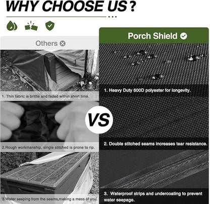 Porch Shield Patio Deck Box Storage Cover - 600D Outdoor Waterproof Cover for 70-80 Gallon Box Tear Resistant Rectangular Fire Pit Table Covers 46 x 24 x24 inch Black