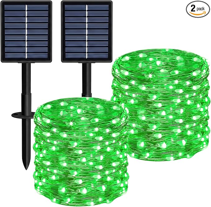 Solar String Lights 2 Pack Total 66FT 200LED Solar Fairy Lights Outdoor Waterproof 8 Lighting Modes Twinkle Lights for Patio, Garden Yard Party Wedding Tree Christmas Halloween Decoration, Green