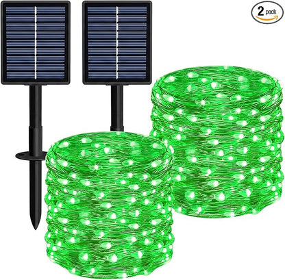 Solar String Lights 2 Pack Total 66FT 200LED Solar Fairy Lights Outdoor Waterproof 8 Lighting Modes Twinkle Lights for Patio, Garden Yard Party Wedding Tree Christmas Halloween Decoration, Green