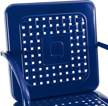 Crosley Furniture Bates 5-Piece Outdoor Dining Set for 4, Retro Metal Round Patio Table and Chairs for Deck, Navy Gloss