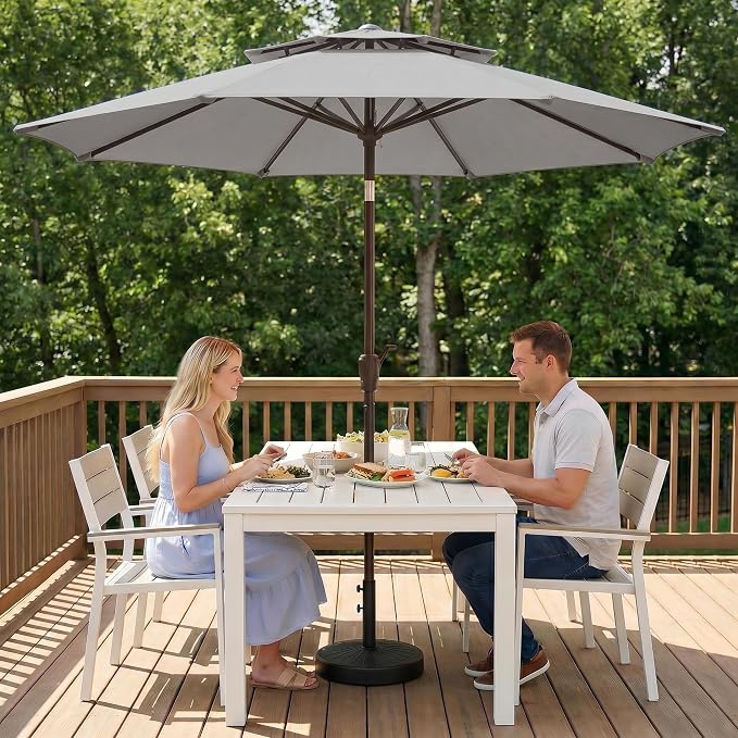 10FT Outdoor Patio Umbrella, 2 Tiers Market Table Umbrella with 8 Sturdy Ribs, Push Button Tilt and Crank, UPF50+ UV Protection for Deck, Pool, Garden and Backyard