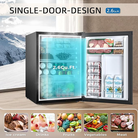 Antarctic Star Mini Compact Refrigerator with Freezer, 2.6 Cu.Ft. Single Door Adjustable Removable Shelves for Apartment/Dorm/Office,BLACK