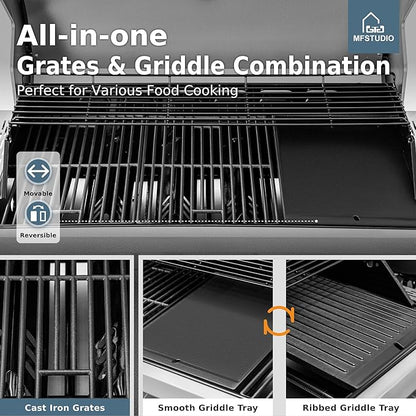 MFSTUDIO 6 Burner BBQ Propane Gas Grill with Side Burner & Porcelain-Enameled Cast Iron Grates, Grill Griddle Combo for Outdoor Barbecue, 740 SQ.IN. Large Cooking Area