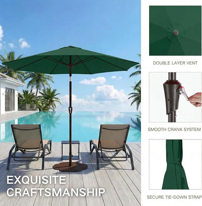 Kingdura 9FT Outdoor Patio Umbrella, Round Market Table Umbrella with Push‑Button Tilt and Crank Lift, 8 Sturdy Metal Ribs, UV50+ Protection Canopy for Backyard, Lawn, Deck, Poolside, Garden (Dark green)