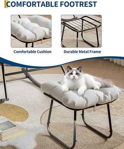 GarveeLife Outdoor Oversized Papasan Rocking Chair with Footrest, Patio Lounge Chair with Ottoman and Sturdy Metal Frame, Patio Egg Rocker for Balcony Backyard Porch Bedroom, White