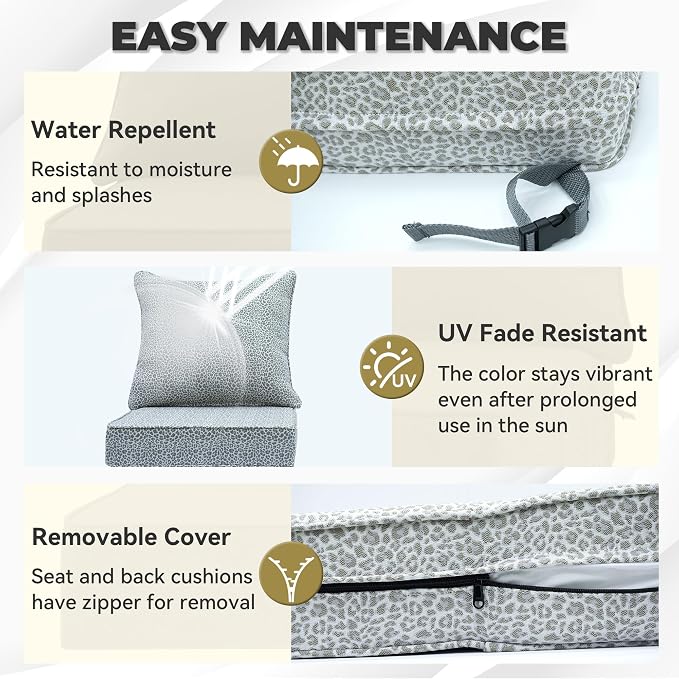Deep Seat Patio Cushions Set 24 x 24 Inch,Olefin Fabric Outdoor Seat Cushion,Patio Furniture Cushions with Removable Cover,Rain-Proof and Fade Resistant Deep Seat Bottom & Back Cushion,1set