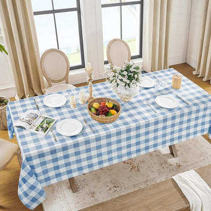 Softalker Gingham Checkered Tablecloth Rectangle - Outdoor Waterproof Buffalo Plaid Table Cloth, Stain Resistant Washable Table Cover for Picnic, Camping, Dining - Light Blue and White, 60 x 120 Inch