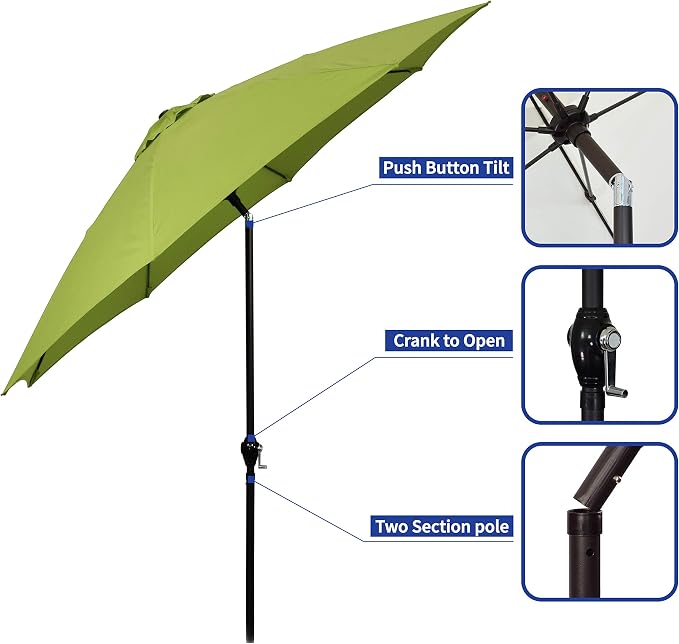 Sunline 9 ft Patio Umbrella with Crank & Push Button Tilt, Outdoor Market Umbrella with UV Protection & Wind Vent and Fiberglass Ribs, Metal Frame for Deck, Pool & Table, Lime