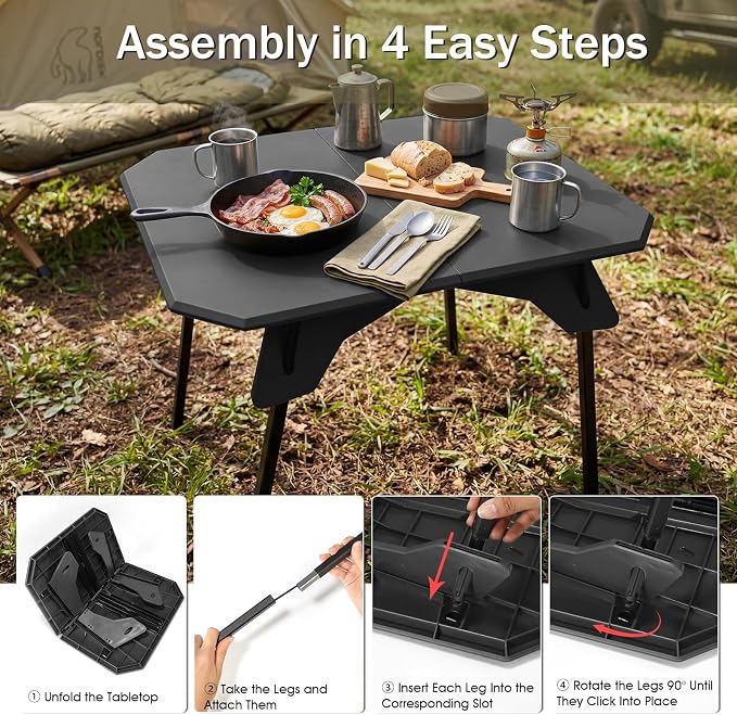 Folding Camping Table, 2-in-1 Adjustable Height Portable Outdoor Aluminum Camp Desk with Carrying Bag, Lightweight Foldable Table for Picnic, Beach, BBQ, Hiking, Fishing, Travel (Black)