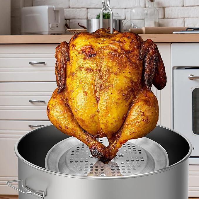 Stainless Steel Turkey Fryer Stand Kit,Turkey Chicken Fryer Stand and Hanger Set,suitable for outdoor turkey deep fryers,Turkey Fryer Grill Stainless Steel Accessories With Drip Pan