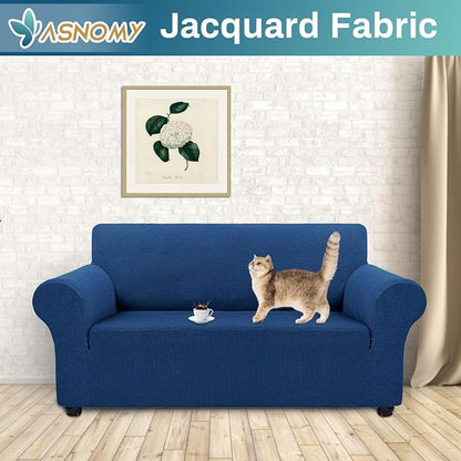 Asnomy Stretch Couch Covers Washable,loveseat Cover Slipcovers,Classic Blue | 1-Piece Sofa Cover(55"-78") loveseat cover Furniture Protector Soft Jacquard,Non-Slip Elastic Bottom for Dogs & Kids