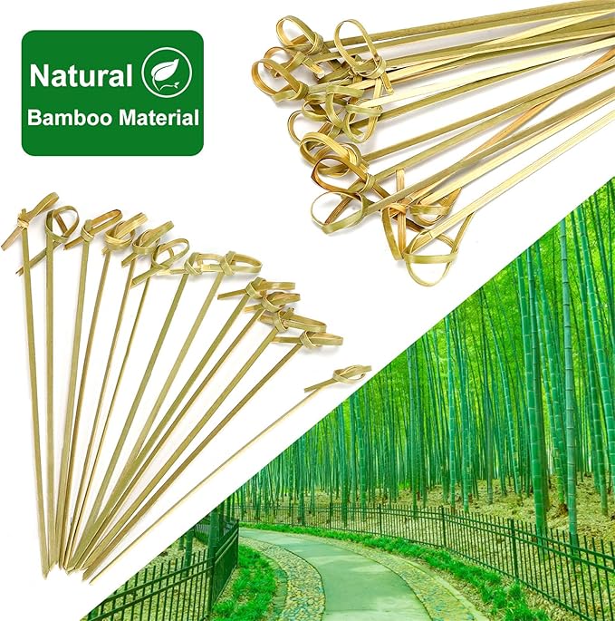 Minisland 200 Pcs Premium Bamboo Knot Cocktail Picks 4.7 Inch Long Fancy Toothpicks for Appetizers Party Food Fruit Drinks Garnish Skewer Sticks -MSL160