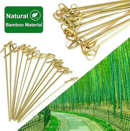 Minisland 200 Pcs Premium Bamboo Knot Cocktail Picks 4.7 Inch Long Fancy Toothpicks for Appetizers Party Food Fruit Drinks Garnish Skewer Sticks -MSL160