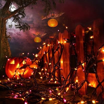 Orange & Purple Halloween Lights, 75ft 300 Count Incandescent String Light | UL Certified Connectable Mini Bulbs String Lights for Outdoor, Indoor, Garden, Porch, Party, Home, Halloween Decor