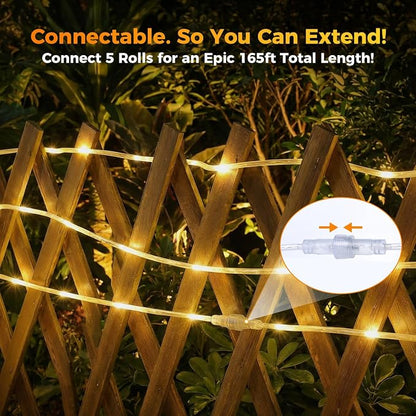 Connectable Solar Rope Lights Outdoor, 165FT 500 LEDs Solar String Lights, IP65 Waterproof 19 Modes Remote Tube Light for Outdoor Indoor Patio Backyards Garden Porch Tree Decor, Warm White