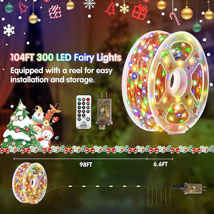 KNONEW 100FT 300 LED Outdoor Fairy Lights Plug in, Christmas Fairy Lights Outdoor Waterproof 8 Modes Memory Times for Wedding Bedroom Walls Garden Trees Decoration(Multicolor)