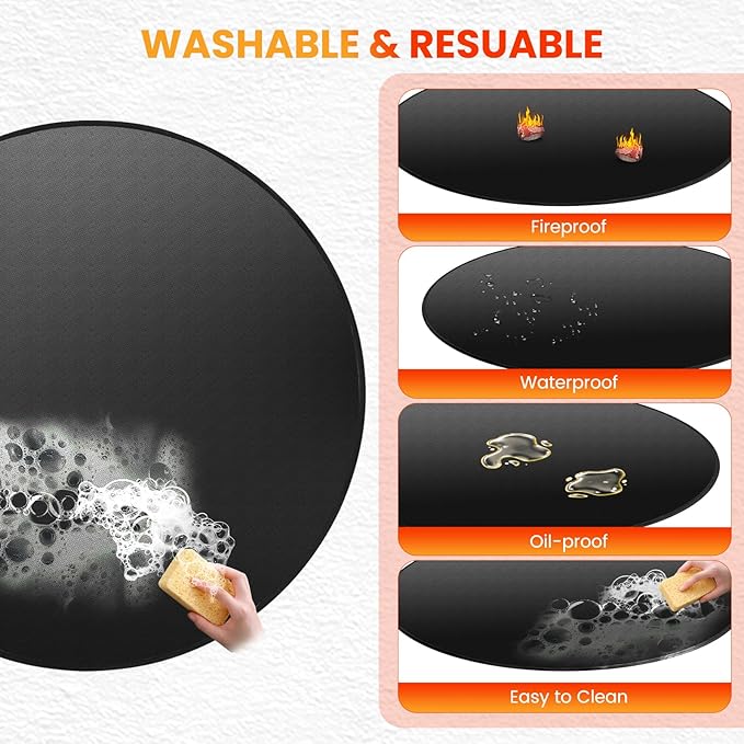 36" Fire Pit Mat for Solo Stove Bonfire, 4-Layer Fireproof Mat Round Under Grill Mat for Deck,Patio,Grass,Reusable Oil-Proof and Waterproof Fireplace Mat BBQ Floor Mat for Solo Stove Accessories