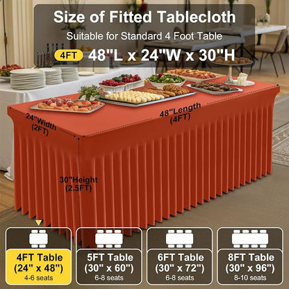 Smiry Spandex Elastic Fitted Table Cloth Skirt for 4FT Rectangle Table | Stretch Washable Table Cloth, Banquet Table Cover for Wedding, Party, Indoor & Trade Shows, (Rust, 48Lx24Wx30H)