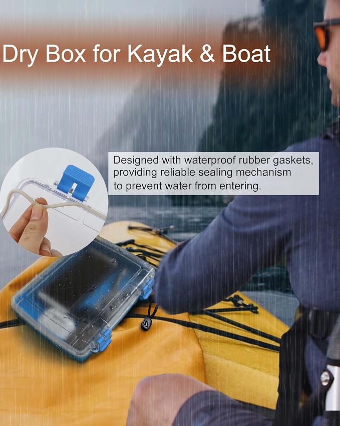 Waterproof Dry Box Floating Watertight Storage Box for Kayak & Boat | Waterproof Drybox Container, with Rubber Gasket & Transparent Lid & Rope for Water Sports, 9.4" L x 6.5" W x 2" H