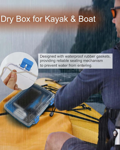 Waterproof Dry Box Floating Watertight Storage Box for Kayak & Boat | Waterproof Drybox Container, with Rubber Gasket & Transparent Lid & Rope for Water Sports, 9.4" L x 6.5" W x 2" H