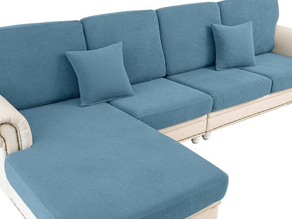 LA MEACK Couch Cushion Cover Chaise Lounge Cover Washable Separate Seat Chaise Couch Cover Stretch Sectional Sofa Slipcover(1 Piece for Chaise or Sofa 3-Seater, Blue)