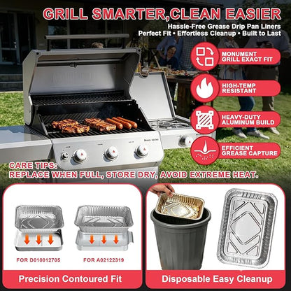 Universal Grill Drip Pans for Monument Grills Grease Tray, Aluminum Drip Pan Liners for Monument 24367 24633 35633 25392 41847NG 17842 14633 Parts and More, Grease Liners for Gas Grills 8.4 x 5.8 Inch