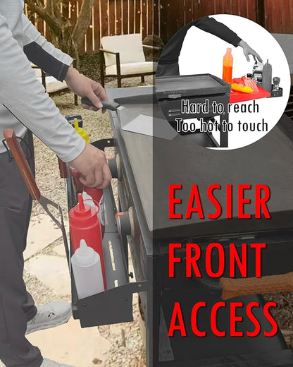 Front Griddle Caddy for Blackstone 28/28XL Inch With Two Magnetic Tool Holders, Large Capacity for Blackstone Griddle Accessories 28 Inches Bottle Storage, Easy Front Access, Black Stone Caddy
