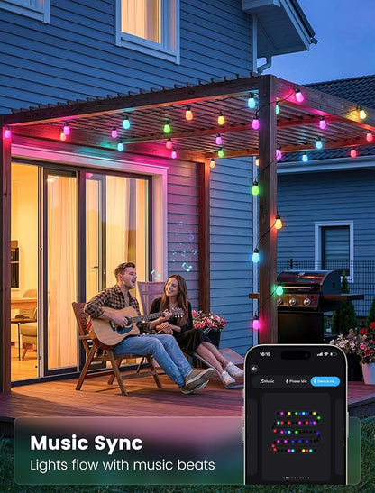 woohaha Smart Outdoor String Lights 45FT(37+8 Color Changing Patio Lights | 19 RGB+IC Shatterproof LED Bulbs,Multicolor&Warm White,Dimmable,Waterproof,APP&2.4G Remote,Custom Colors for Outside Decor
